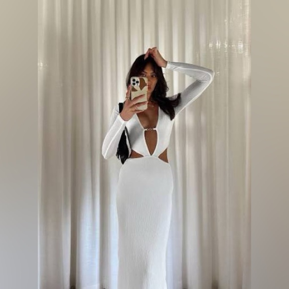 Princess Polly White Long Sleeve Cutout Maxi Dress